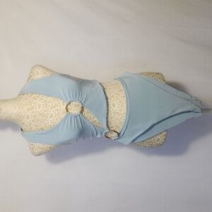 Pretty Little Thing Women's Baby Blue O Ring High Cut Tie Halter Swimsuit Size 6